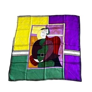 Mark A Gough Pablo Picasso Lady in a Red Chair Silk Scarf 30x30 Handmade